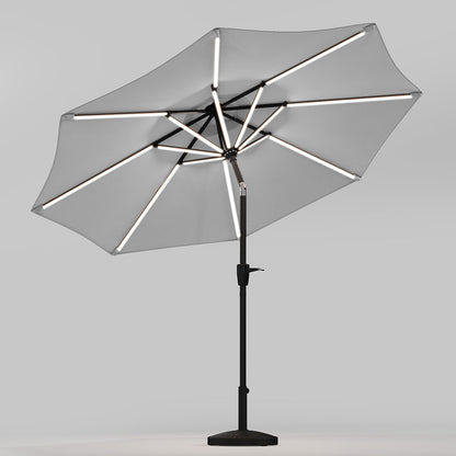 Light Grey 3M Lighted Market Sunbrella Umbrella with Solar Strip LED Lights