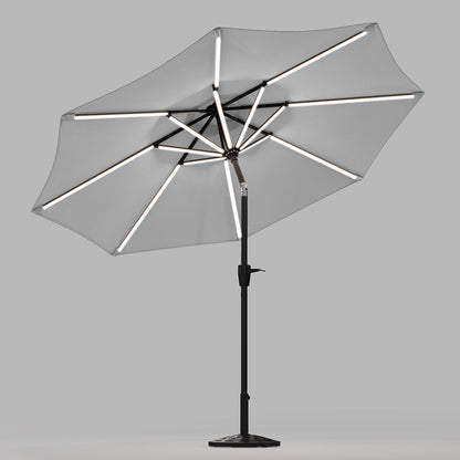 Light Grey 3M Lighted Market Sunbrella Umbrella with Solar Strip LED Lights