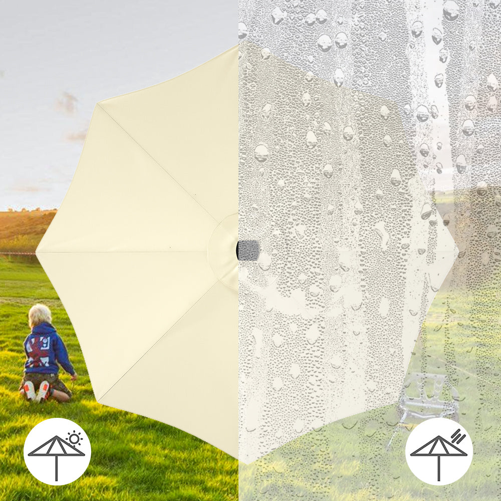 Beige 3M Lighted Market Sunbrella Umbrella with Solar Strip LED Lights