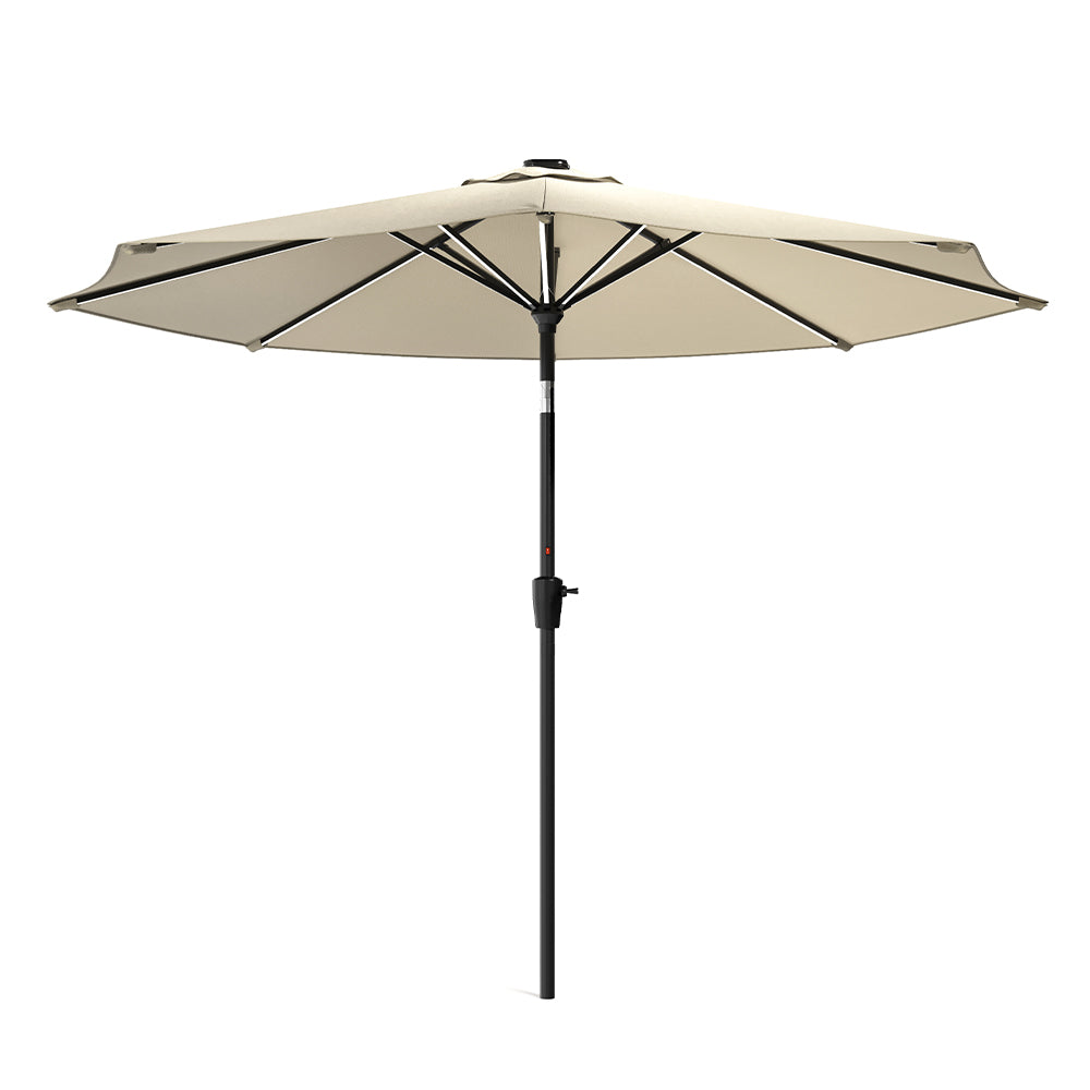 Beige 3M Lighted Market Sunbrella Umbrella with Solar Strip LED Lights