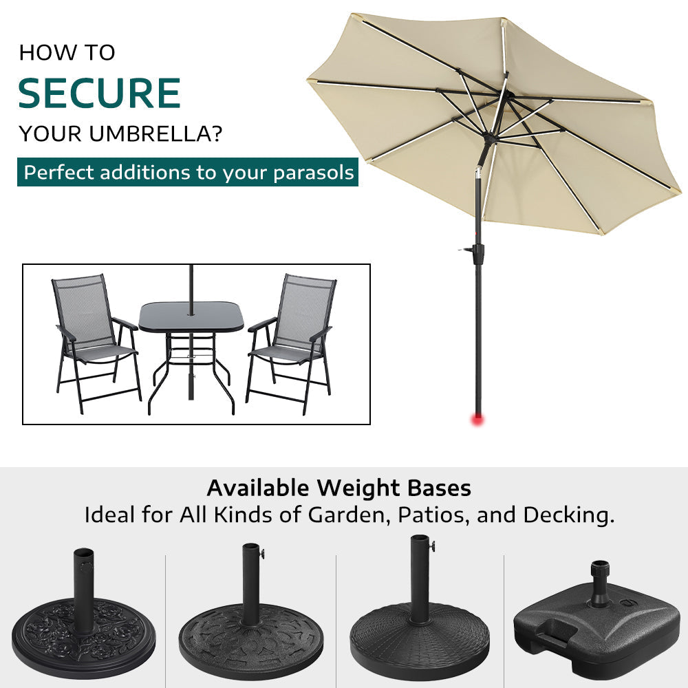 Beige 3M Lighted Market Sunbrella Umbrella with Solar Strip LED Lights