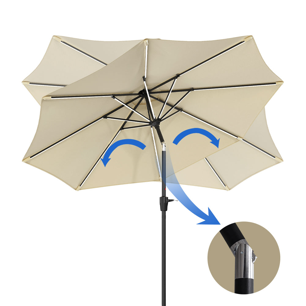 Beige 3M Lighted Market Sunbrella Umbrella with Solar Strip LED Lights