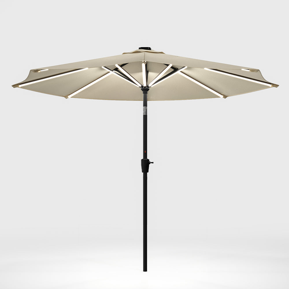 Beige 3M Lighted Market Sunbrella Umbrella with Solar Strip LED Lights