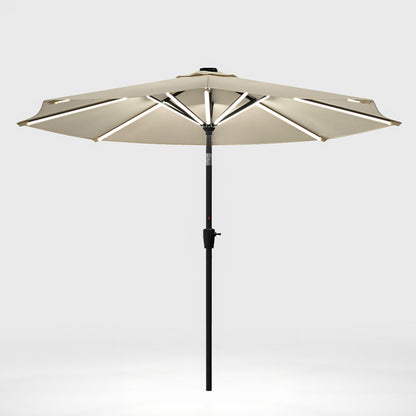 Beige 3M Lighted Market Sunbrella Umbrella with Solar Strip LED Lights