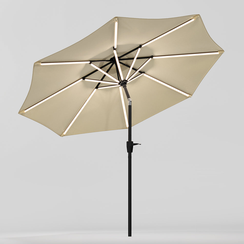 Beige 3M Lighted Market Sunbrella Umbrella with Solar Strip LED Lights