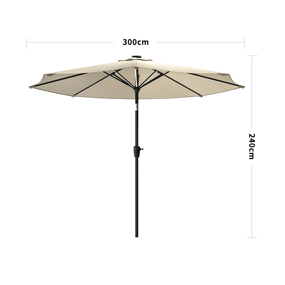 Beige 3M Lighted Market Sunbrella Umbrella with Solar Strip LED Lights