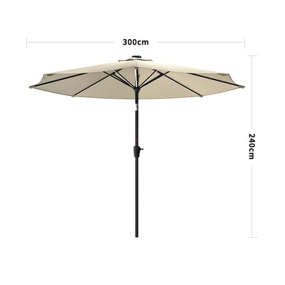 Beige 3M Lighted Market Sunbrella Umbrella with Solar Strip LED Lights