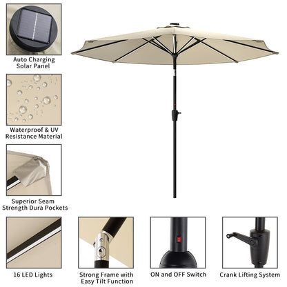 Beige 3M Lighted Market Sunbrella Umbrella with Solar Strip LED Lights
