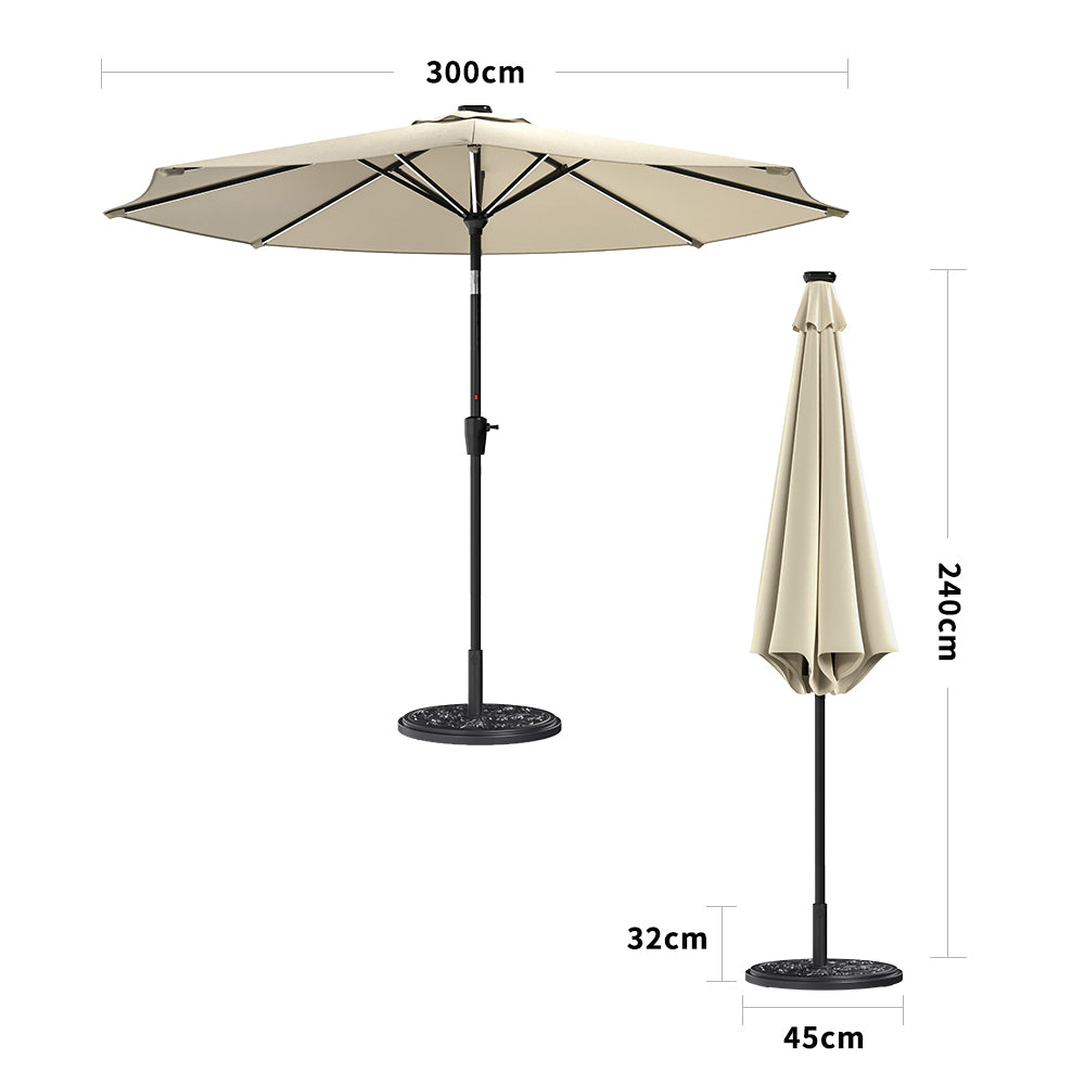 Beige 3M Lighted Market Sunbrella Umbrella with Solar Strip LED Lights