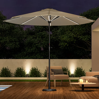 Beige 3M Lighted Market Sunbrella Umbrella with Solar Strip LED Lights