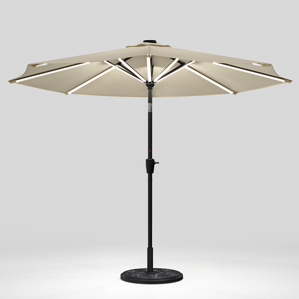 Beige 3M Lighted Market Sunbrella Umbrella with Solar Strip LED Lights