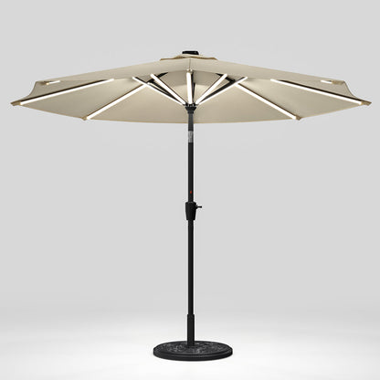 Beige 3M Lighted Market Sunbrella Umbrella with Solar Strip LED Lights