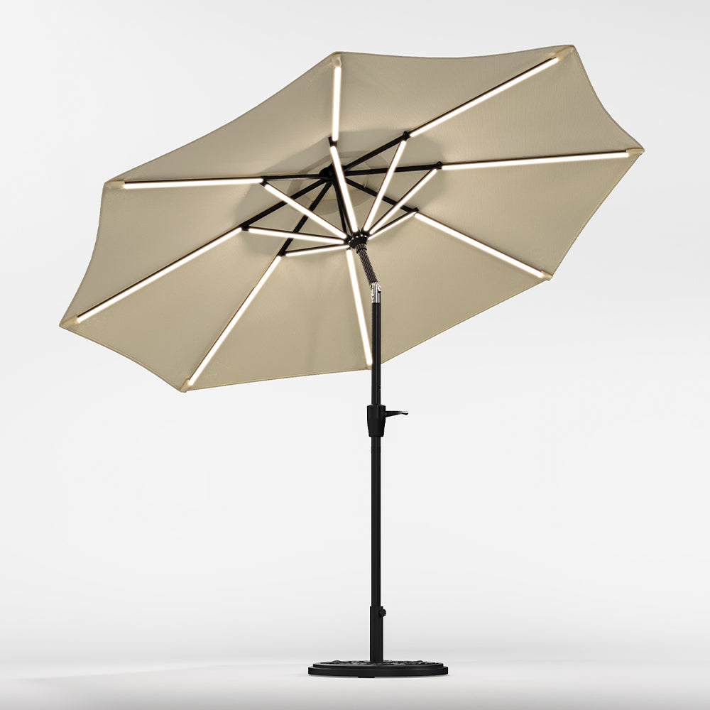 Beige 3M Lighted Market Sunbrella Umbrella with Solar Strip LED Lights