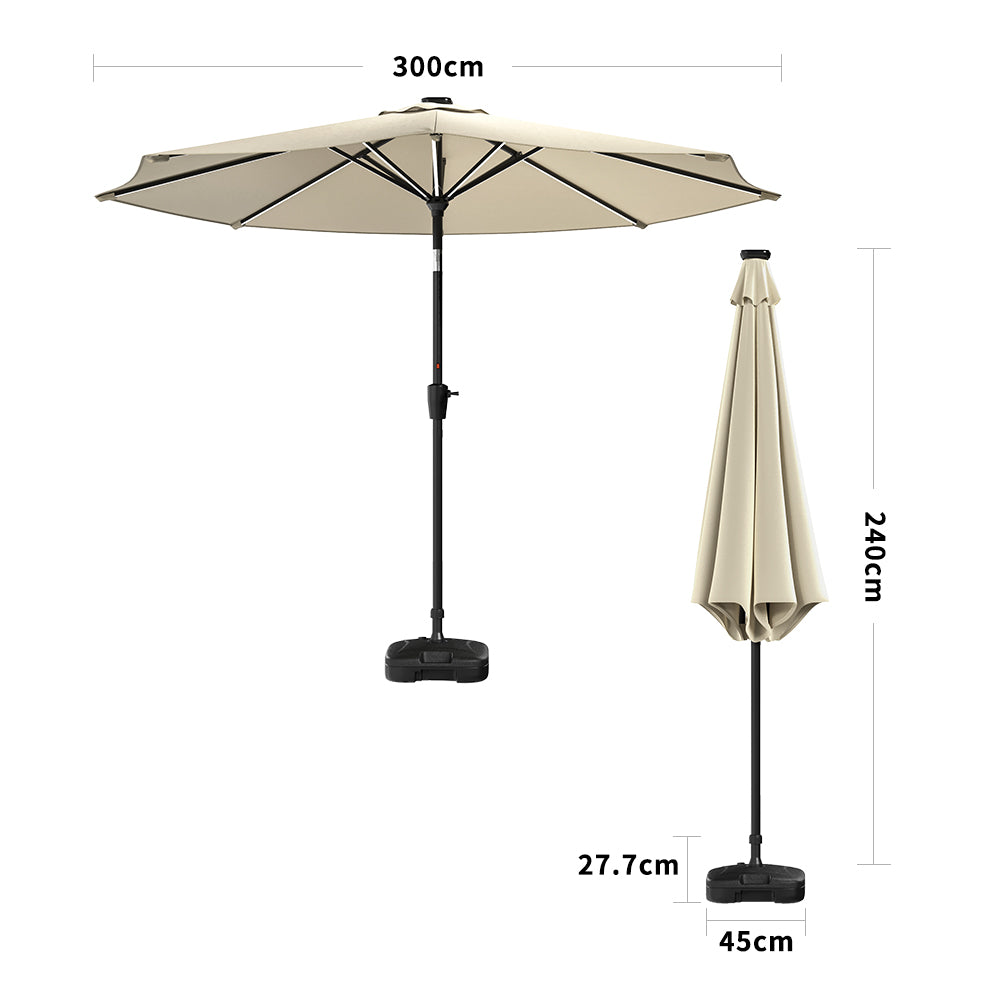 Beige 3M Lighted Market Sunbrella Umbrella with Solar Strip LED Lights