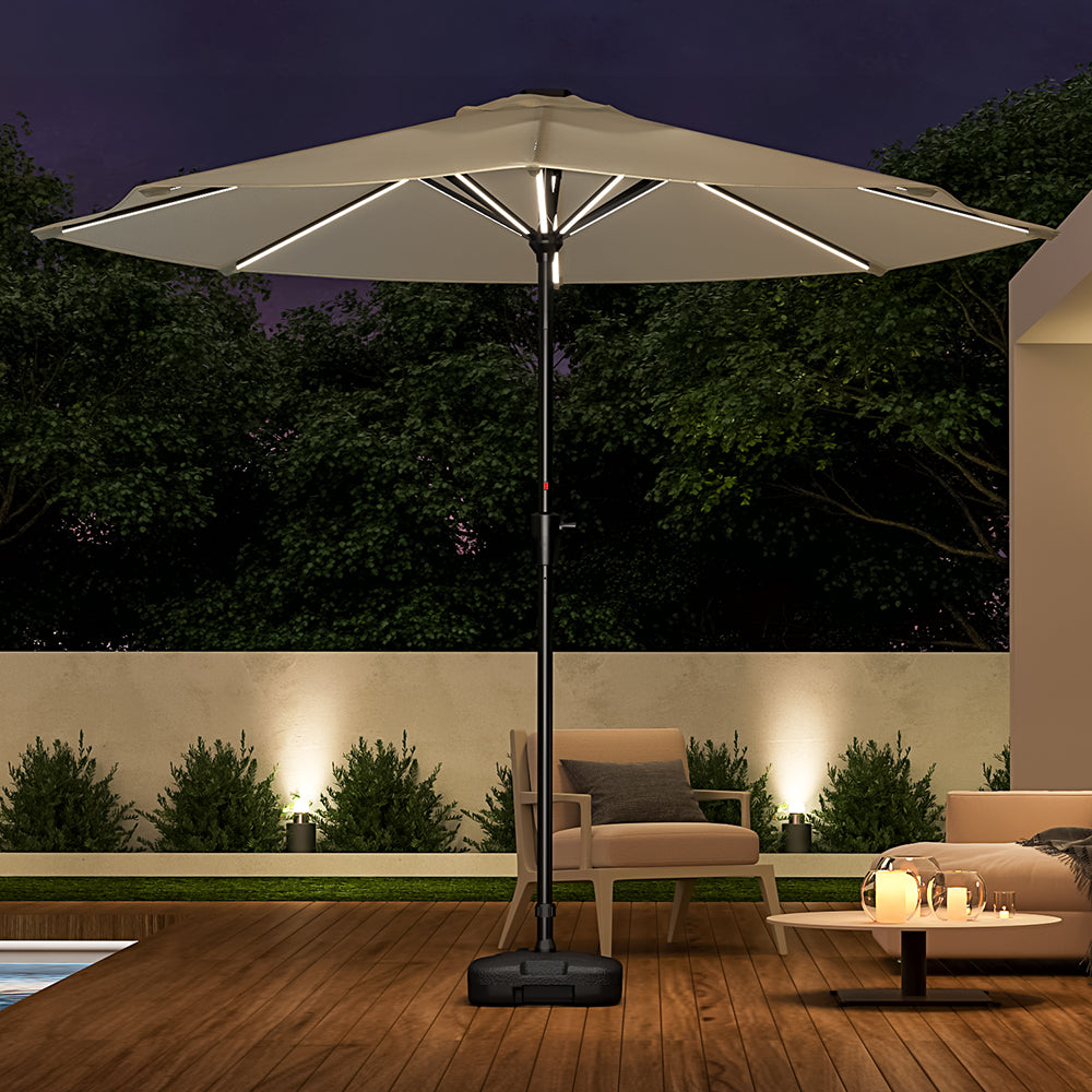 Beige 3M Lighted Market Sunbrella Umbrella with Solar Strip LED Lights