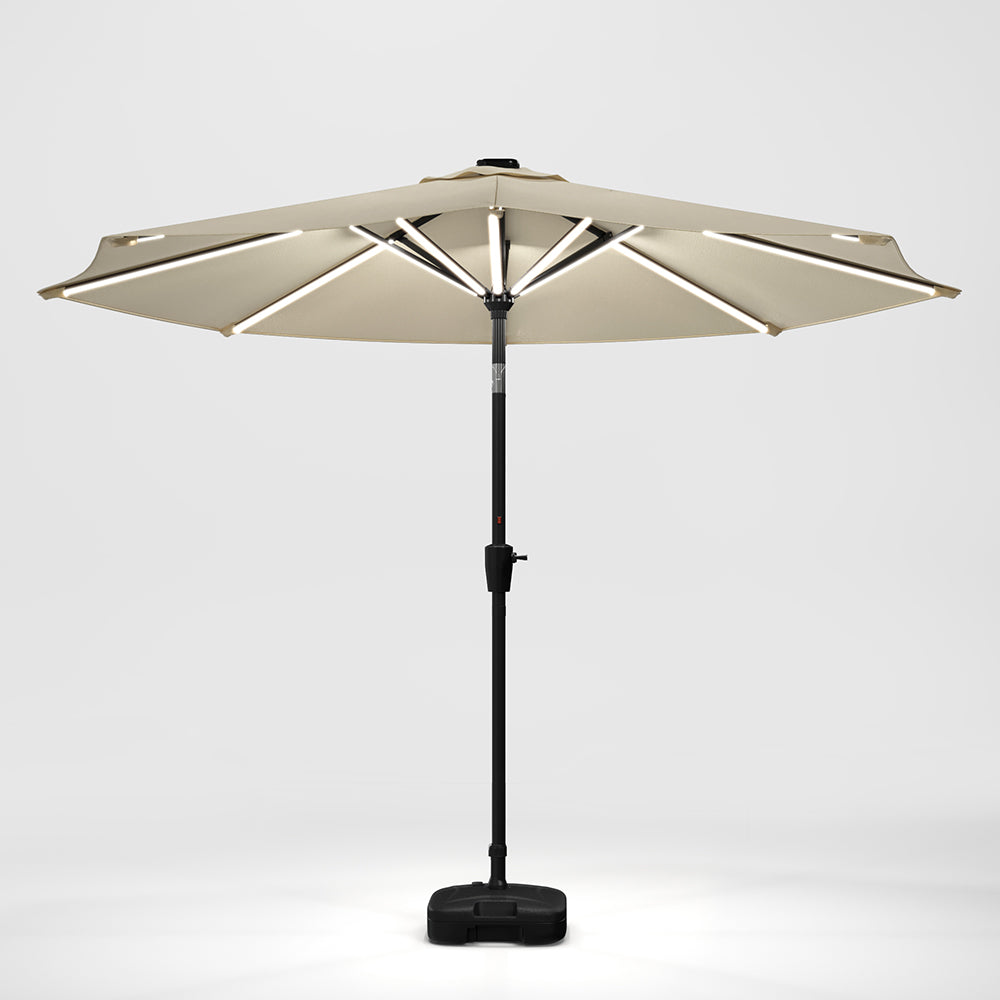 Beige 3M Lighted Market Sunbrella Umbrella with Solar Strip LED Lights
