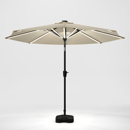 Beige 3M Lighted Market Sunbrella Umbrella with Solar Strip LED Lights