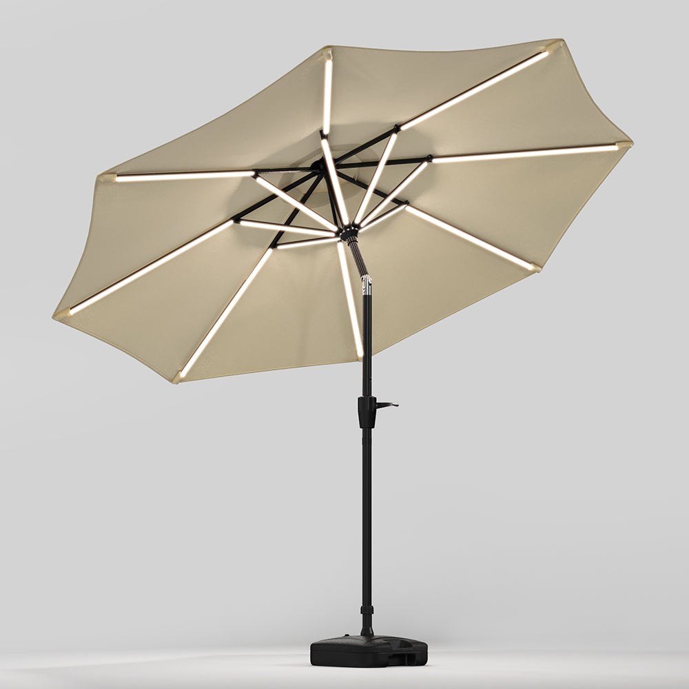 Beige 3M Lighted Market Sunbrella Umbrella with Solar Strip LED Lights