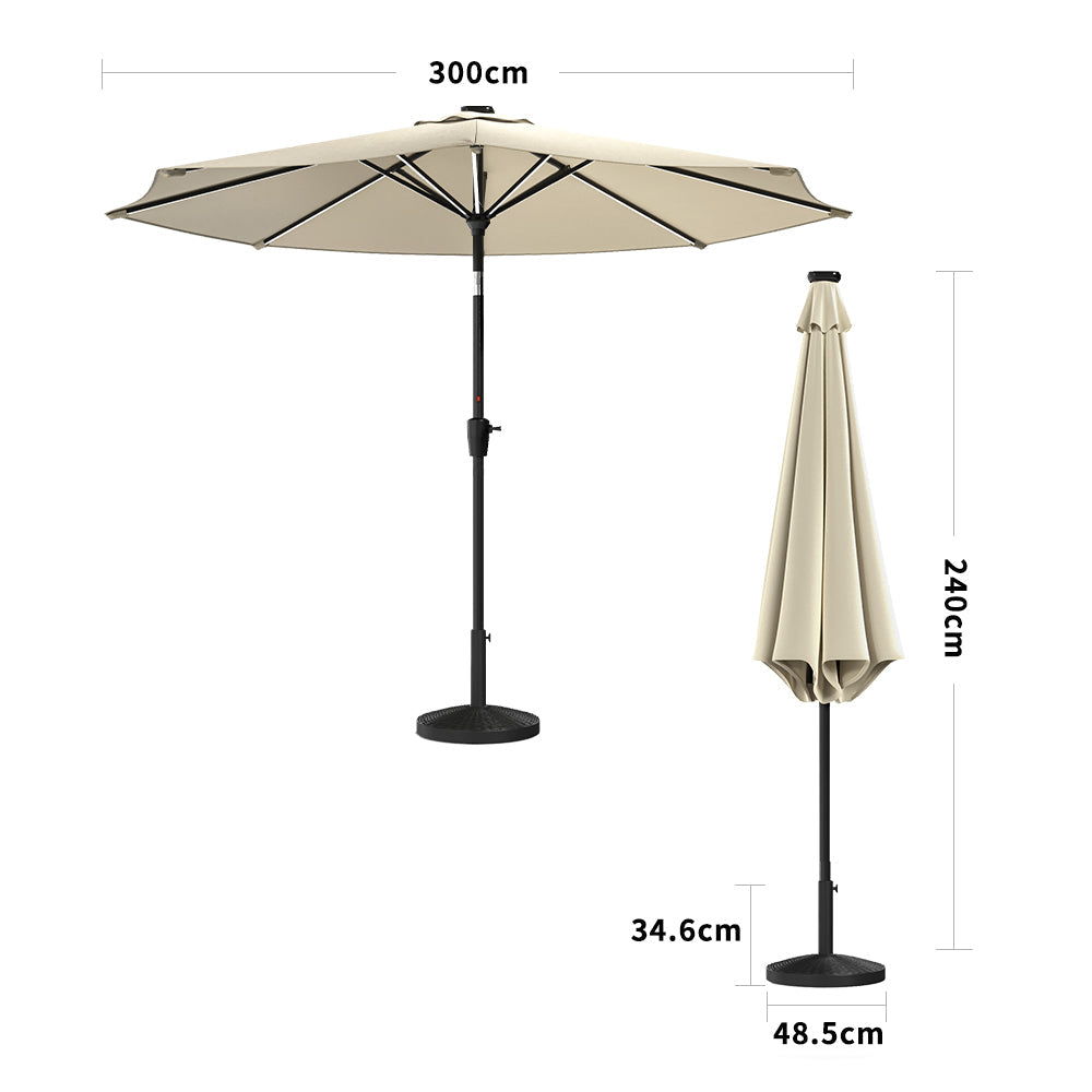 Beige 3M Lighted Market Sunbrella Umbrella with Solar Strip LED Lights