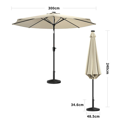 Beige 3M Lighted Market Sunbrella Umbrella with Solar Strip LED Lights