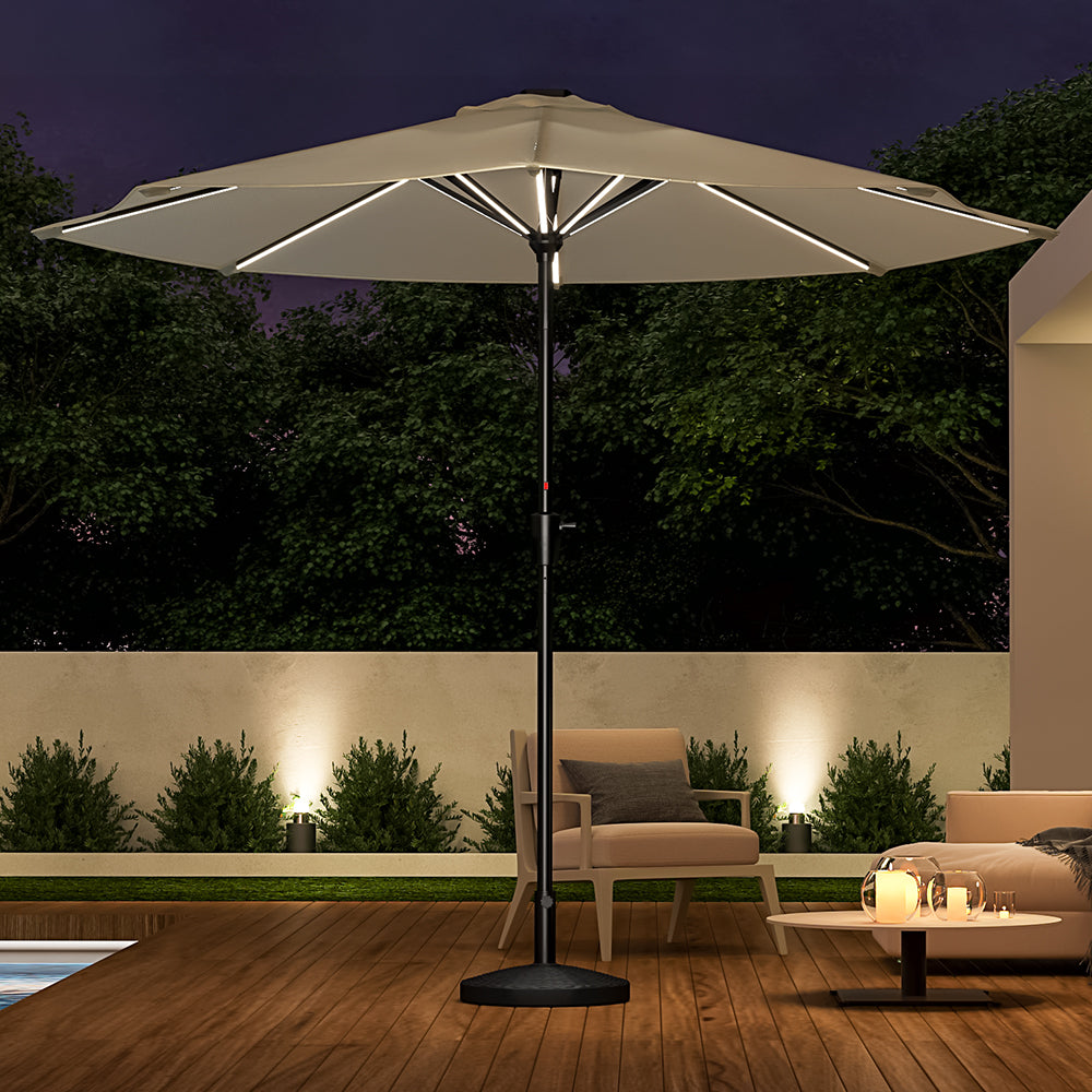 Beige 3M Lighted Market Sunbrella Umbrella with Solar Strip LED Lights