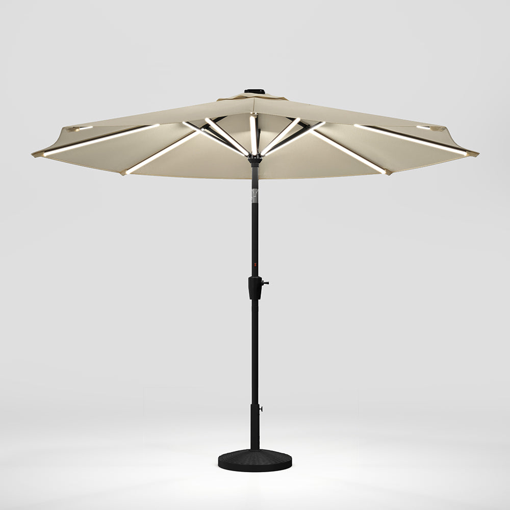 Beige 3M Lighted Market Sunbrella Umbrella with Solar Strip LED Lights