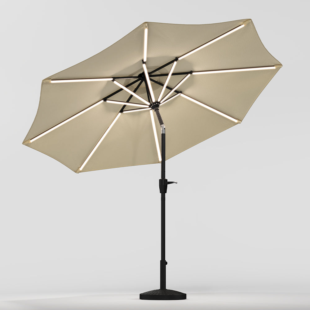 Beige 3M Lighted Market Sunbrella Umbrella with Solar Strip LED Lights