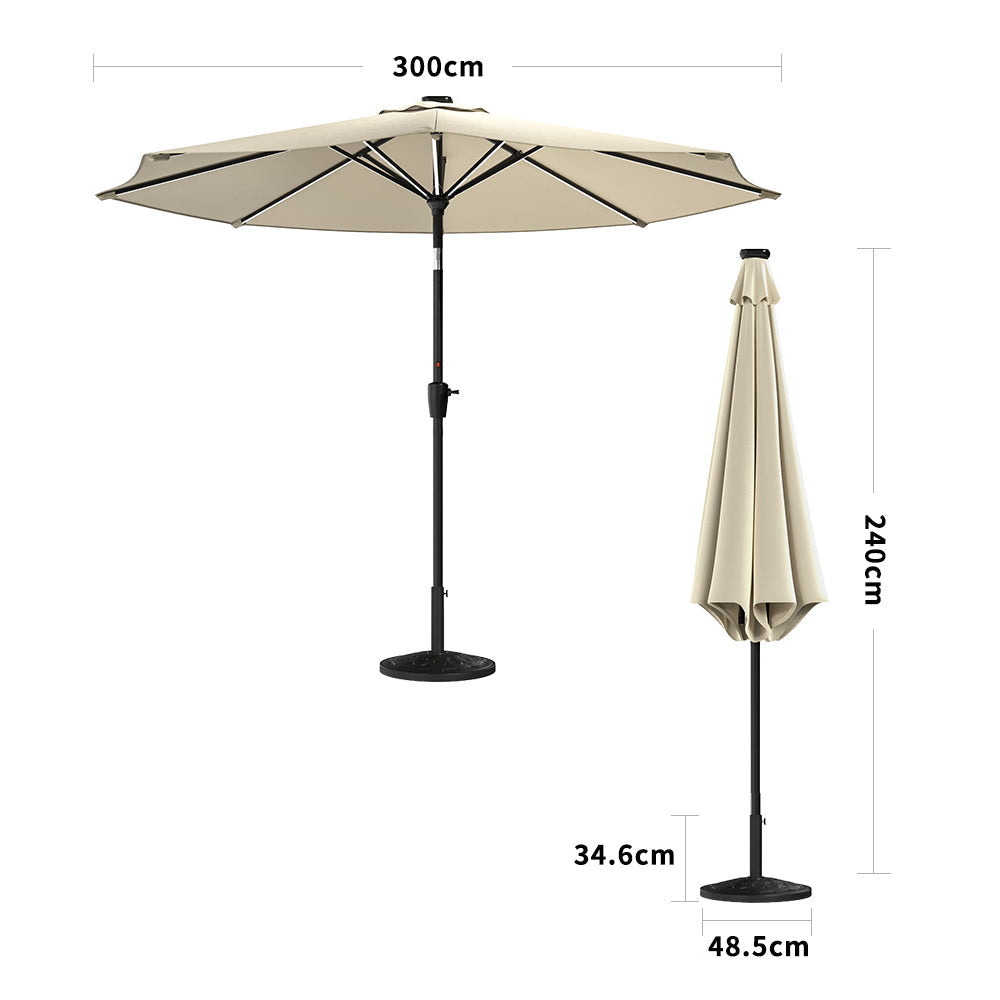 Beige 3M Lighted Market Sunbrella Umbrella with Solar Strip LED Lights