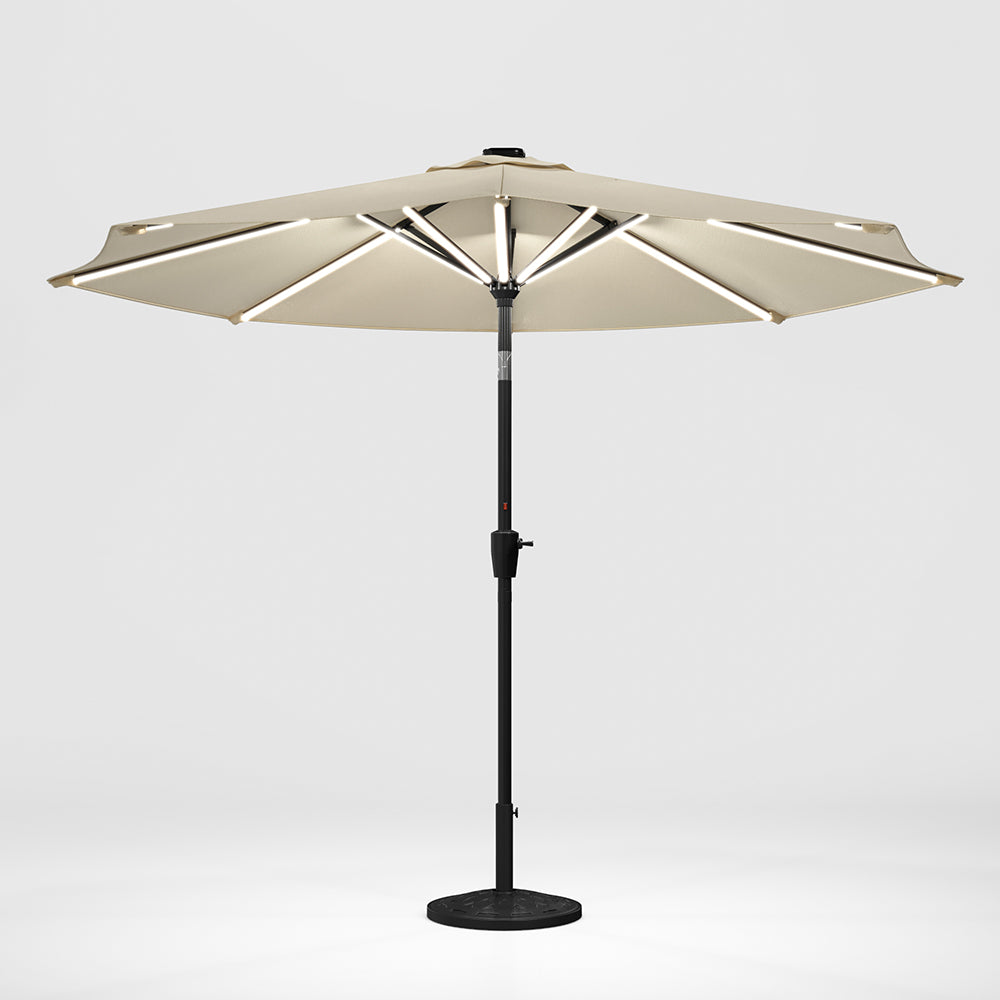 Beige 3M Lighted Market Sunbrella Umbrella with Solar Strip LED Lights