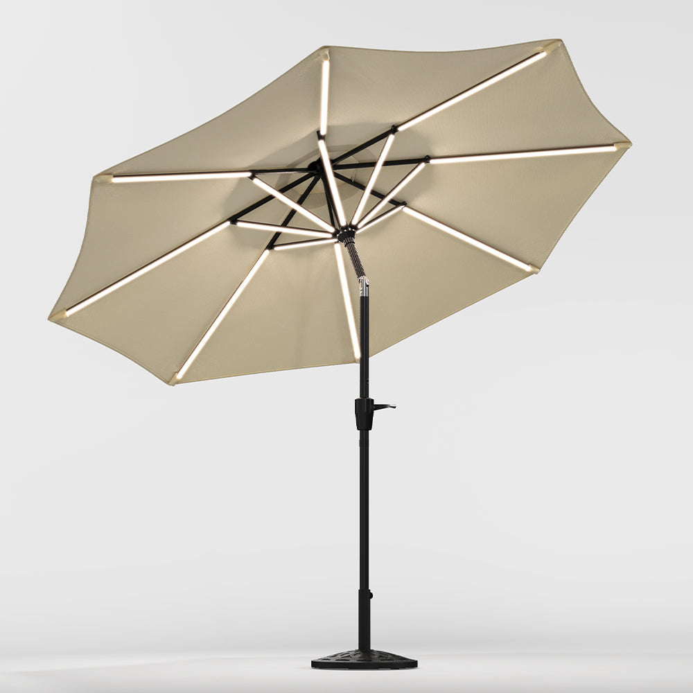 Beige 3M Lighted Market Sunbrella Umbrella with Solar Strip LED Lights