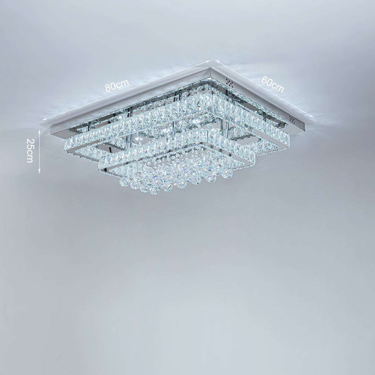 100W Wide Square Tiered Crystal LED Ceiling Light 80cm