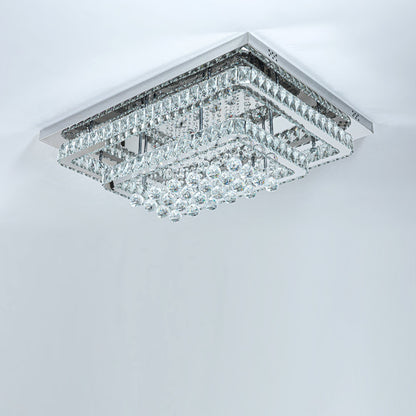 100W Wide Square Tiered Crystal LED Ceiling Light 80cm