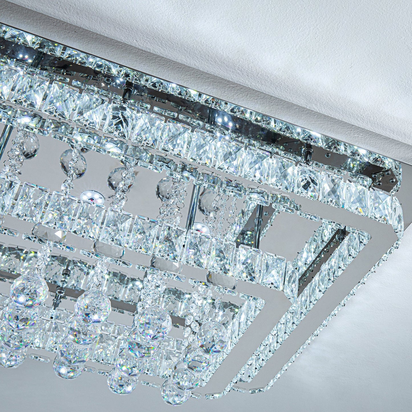 100W Wide Square Tiered Crystal LED Ceiling Light 80cm