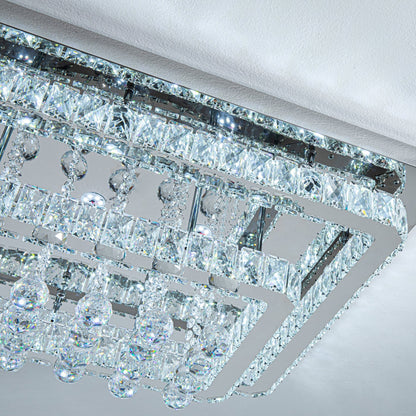 100W Wide Square Tiered Crystal LED Ceiling Light 80cm