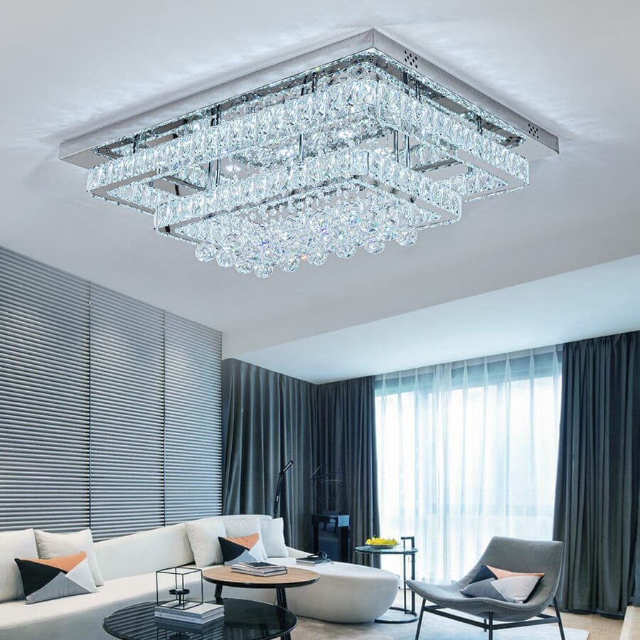 100W Wide Square Tiered Crystal LED Ceiling Light 80cm