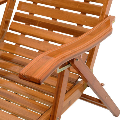 115cm D Bamboo Foldable Recliner Lounge Chair with Retractable Footrest