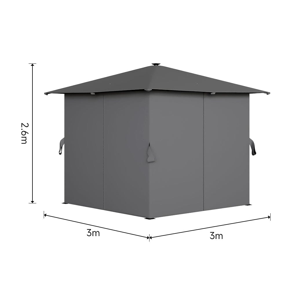 10ft W Garden Sheds Dark Grey Metal Gazebo With Lights