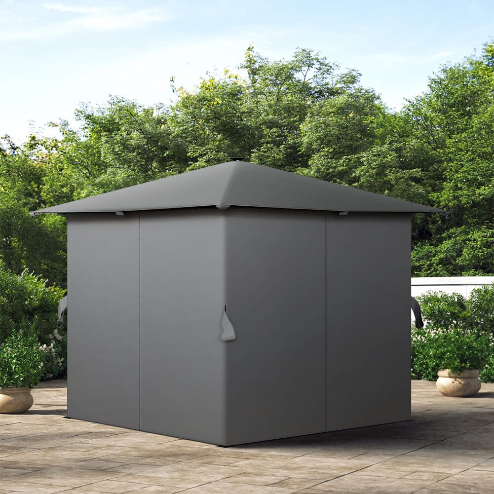 10ft W Garden Sheds Dark Grey Metal Gazebo With Lights