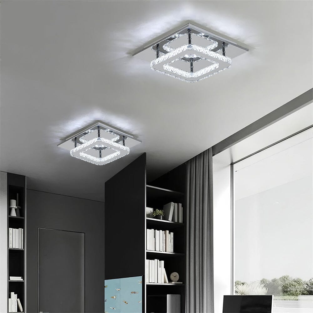 Modern Square Crystal Ceiling Light with Chrome Finish