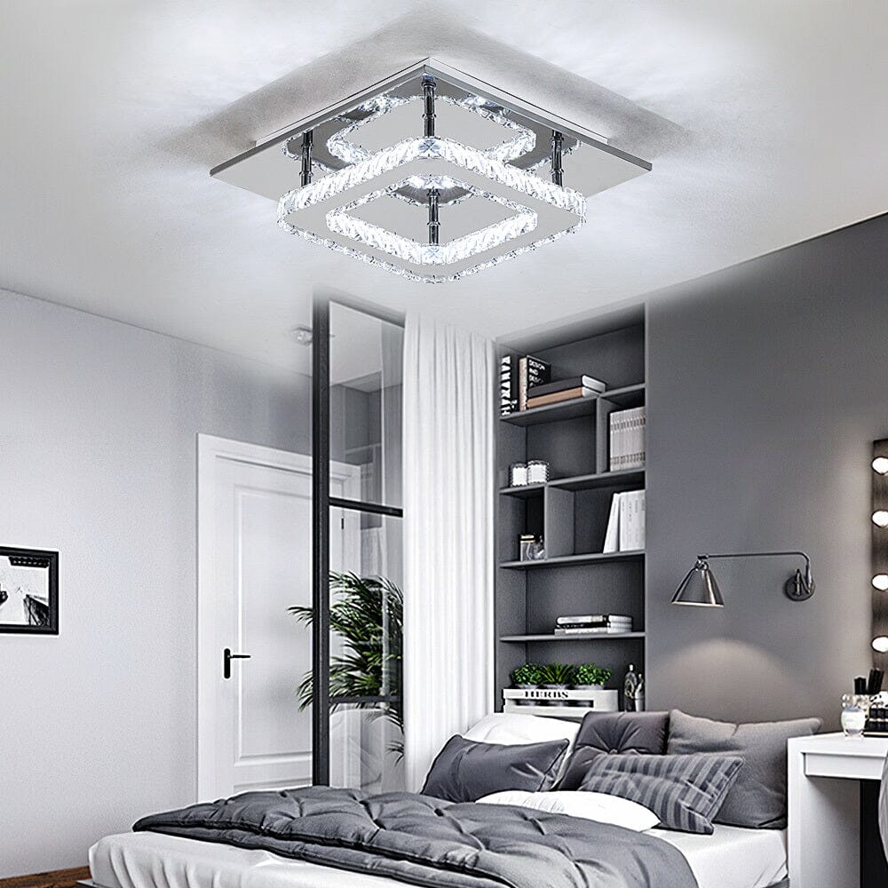 Modern Square Crystal Ceiling Light with Chrome Finish