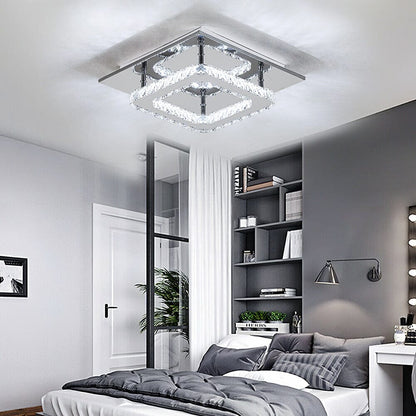 Modern Square Crystal Ceiling Light with Chrome Finish
