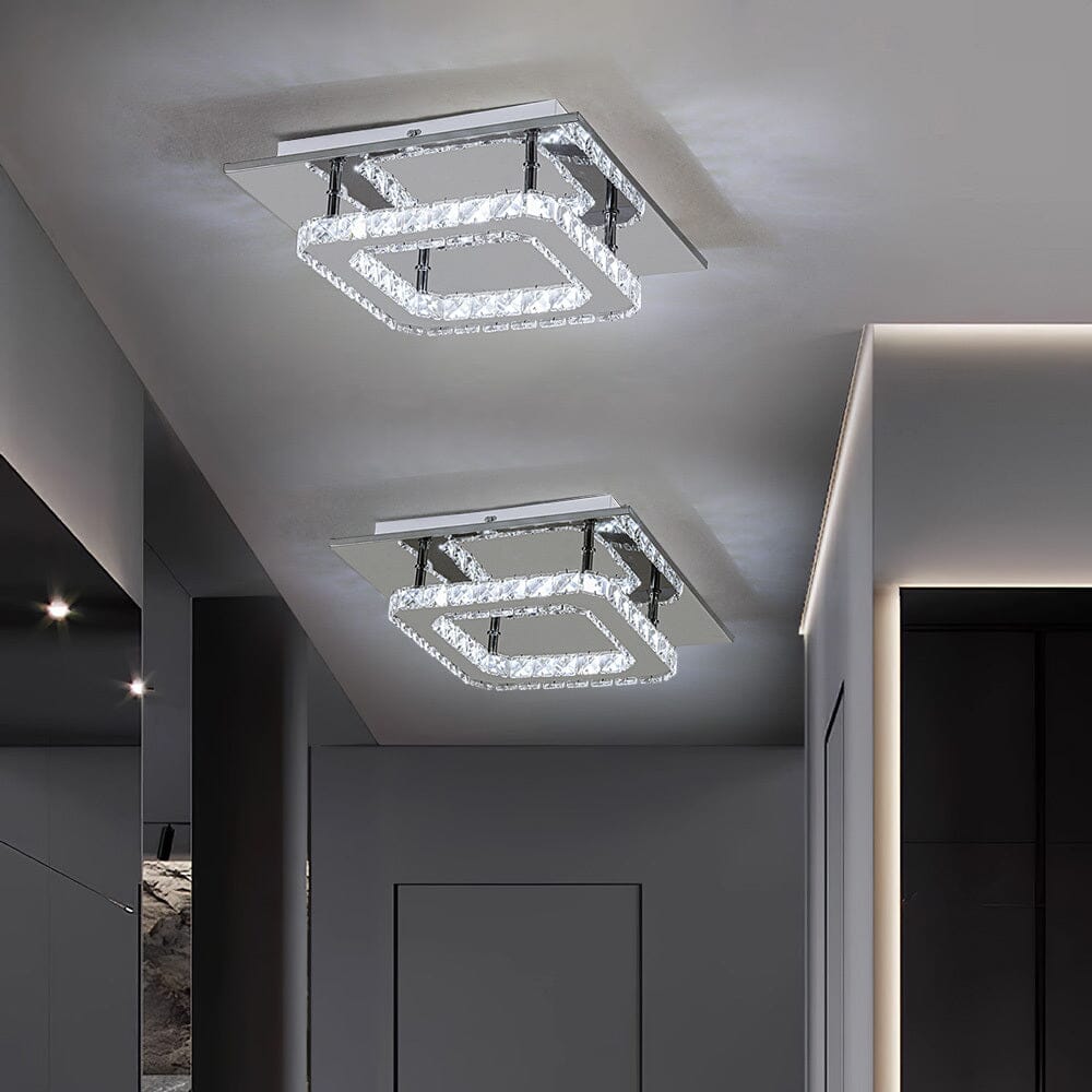 Modern Square Crystal Ceiling Light with Chrome Finish