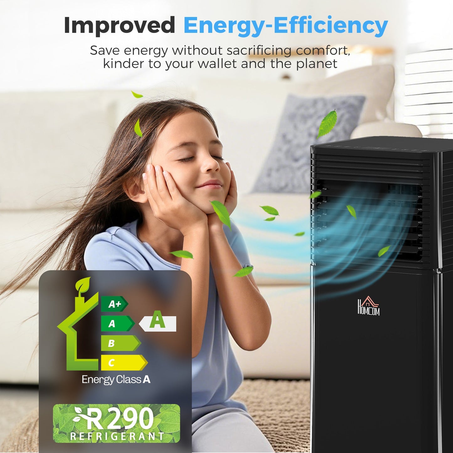 HOMCOM 7000 BTU 4-In-1 Portable Air Conditioner Unit Cooling Dehumidifying Ventilating for Room up to 26m√Ç¬≤, with Fan, Remote, 24H Timer, Window Mount Kit, R290, A Energy Efficiency