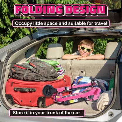 HOMCOM Folding Electric Kids Scooter Ride on Age 7-14, Pink