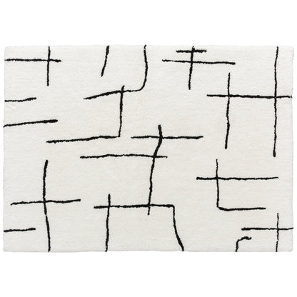 HOMCOM Modern Fluffy Area Rug, Geometric Pattern Washable Rug, Soft High Pile Floor Carpet for Living Room, Bedroom, Dining Room, Home Office, 170 x 120 cm, Cream