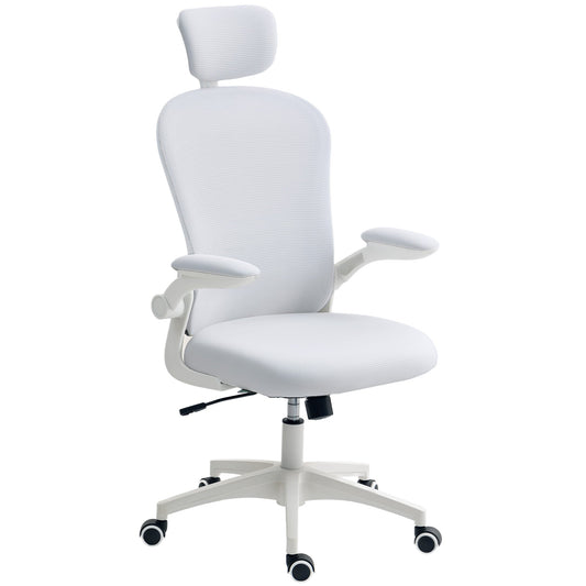 Krzesło biurowe Vinsetto Multi-Adjustable z podparciem lędźwiowym, zagłówkiem i oparciem z siatki - białe