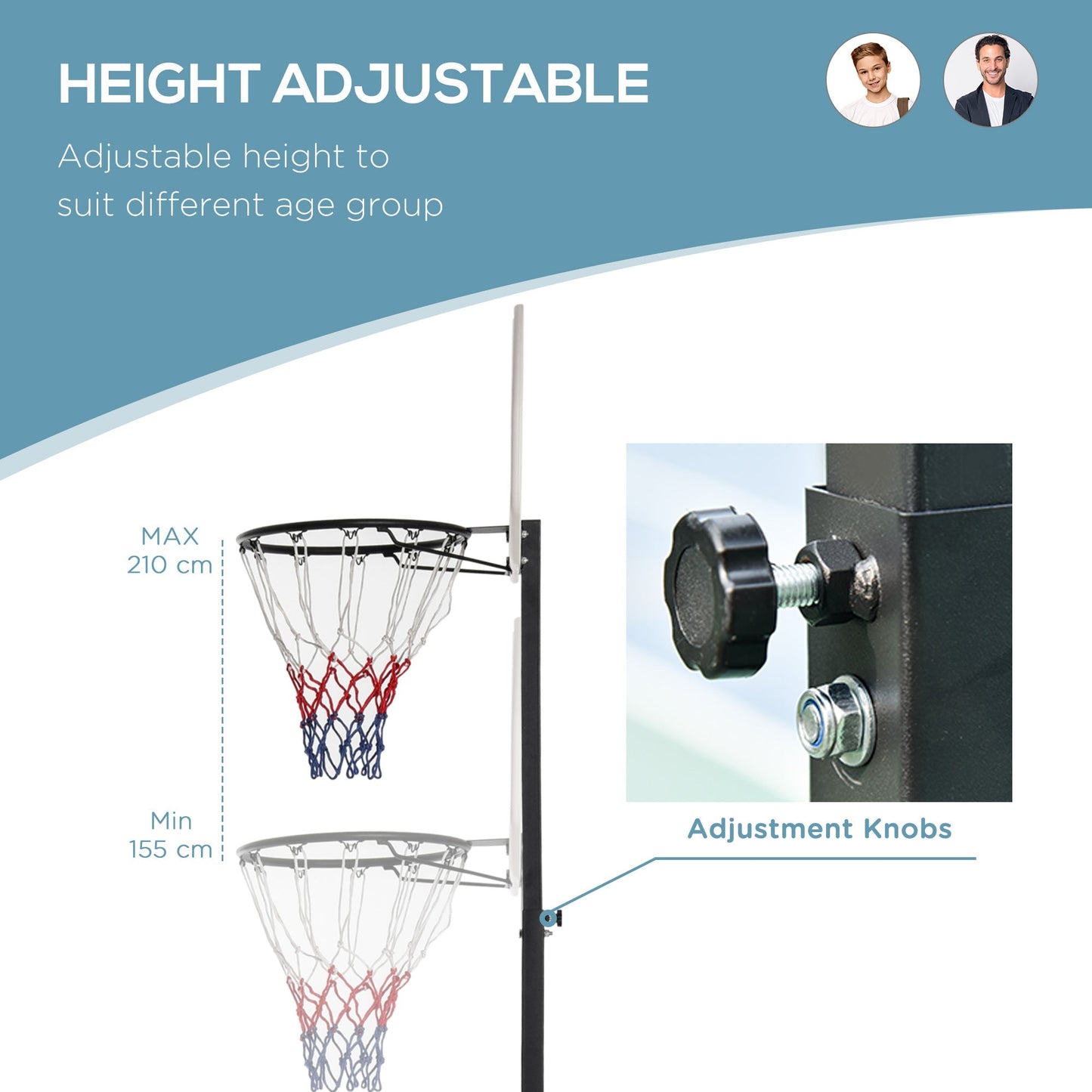 Portable Basketball Stand Net Hoop With Wheels - Black/White