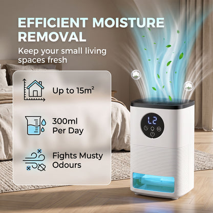 HOMCOM 300mL/Day Small Dehumidifier, RGB Mood Lights, Continuous Drainage, 24H Timer, LED Display, Dehumidifier for Home Damp