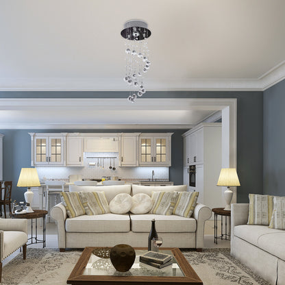 HOMCOM Metalowy kryształowy żyrandol sufitowy Elegancka lampa wisząca Salon Schody Schody Spiralna lampa wisząca Kropla deszczu Srebrna