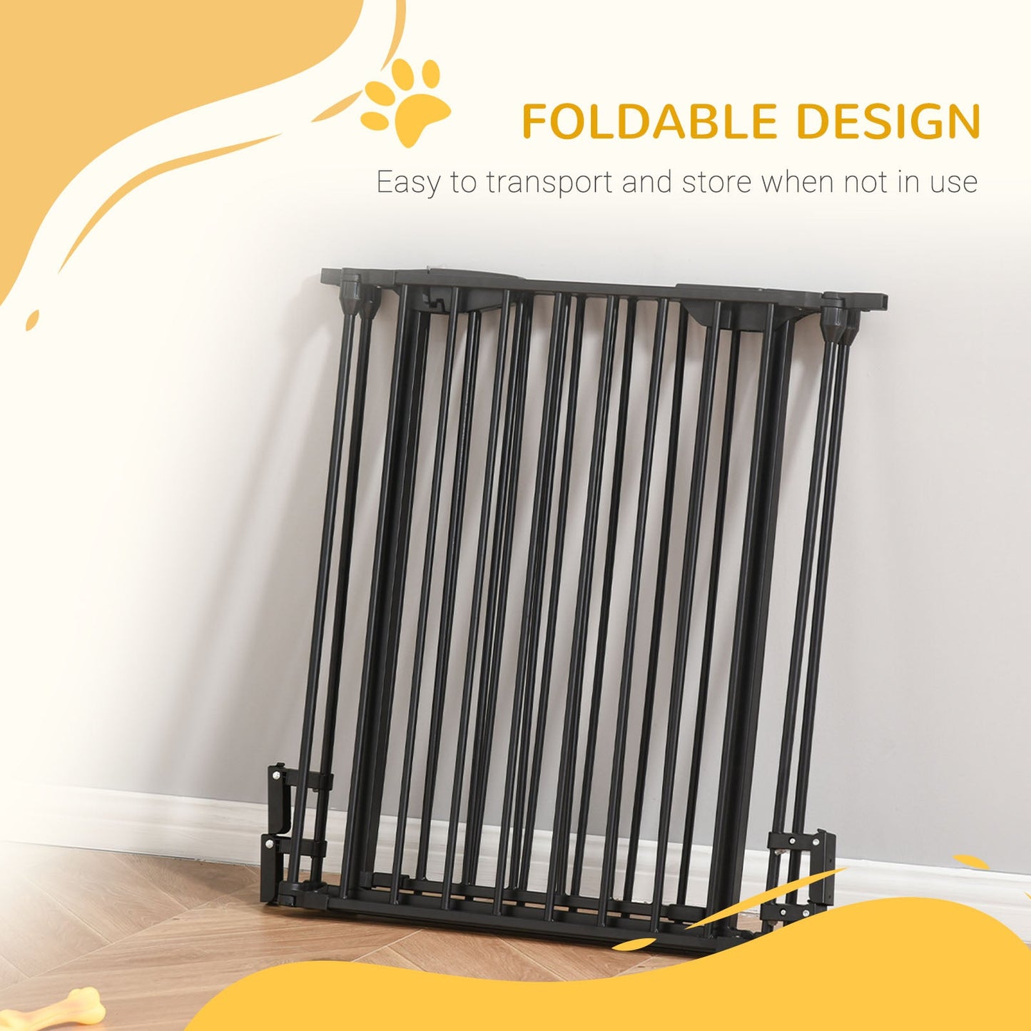 PawHut Pet Safety Gate, 3 Panels Playpen Fireplace, Metal Fence, Stair Barrier, Room Divider w/ Walk-Through Door - Black